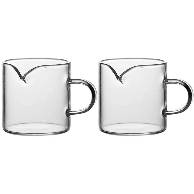 Sizikato 2pcs Transparent Glass Creamer with Handle, 4oz Mini Coffee Milk Creamer Pitcher.