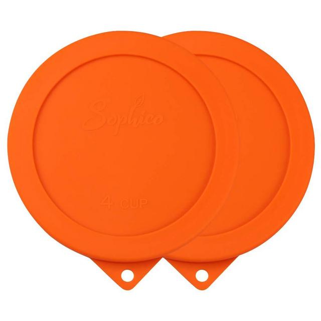 Sophico 4 Cup Round Silicone Storage Cover Lids Replacement for Anchor Hocking and Pyrex 7201-PC Glass Bowls (Container not Included) (Orange-2 Pack)