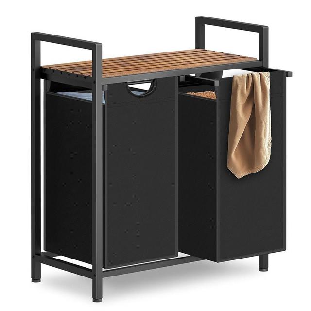 Sonharlar Laundry Hamper, Laundry Sorter with 2 Pull-Out Removable Oxford Fabric Bags Cloth Laundry Basket 2 x 10 Gallons (Black and Rustic Brown)