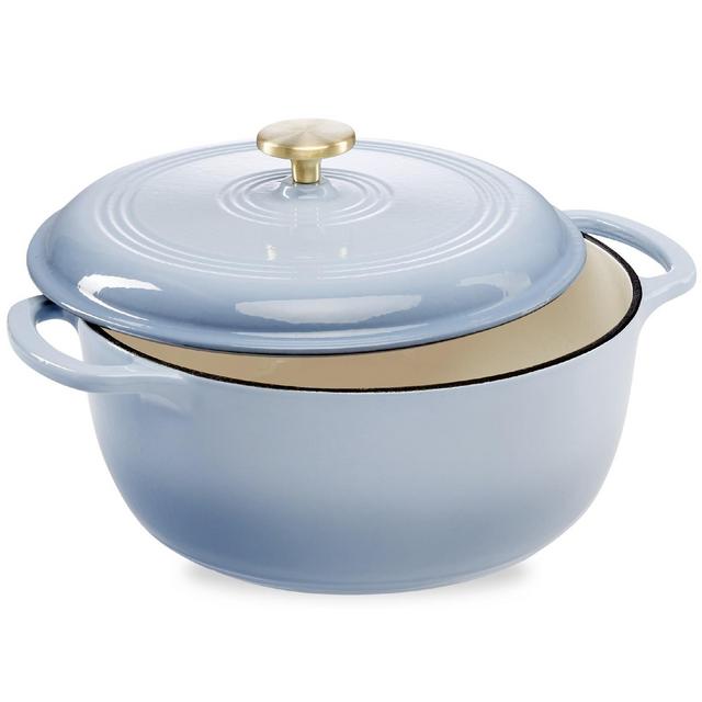 Best Choice Products 7.5 Quart Enamel Cast-Iron Dutch Oven, Heavy-Duty Cookware w/ Dual Handles, Lid - Cornflower Blue