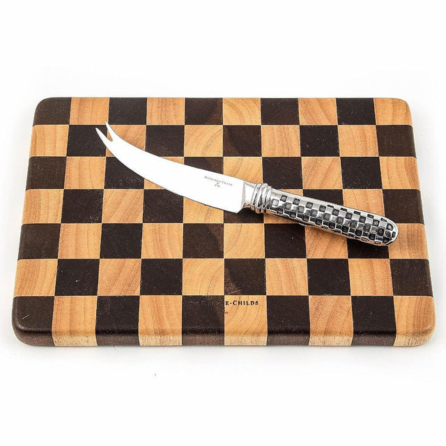 MACKENZIE-CHILDS Check Cheese Board Set, Wooden Cheese Board and Cheese Knife Set, 8- by 12-Inch Cutting Board with Knife