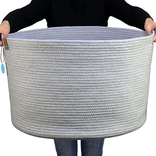 Casaphoria Extra Large Blanket Basket for Living Room - Cotton Rope Basket Woven Storage for Blankets, Towels, Pillows and Toys | Dark Grey (21 inches x 13.8 inches)