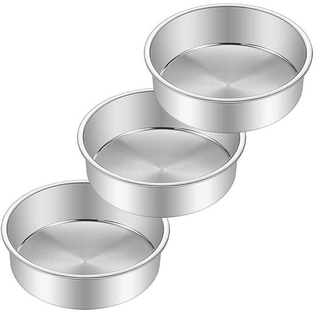 6 Inch Cake Pan Set of 3, Deedro Stainless Steel Cake Pans Round Cake Baking Pans for Wedding Birthday Layer Cake, One-piece Molding, Healthy & Durable, Mirror Finish & Dishwasher Safe