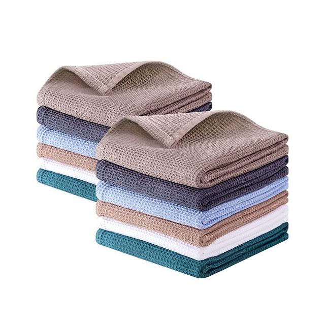 Kitchen Towels 100% Cotton Absorbent Dish Towels Set, Waffle Weave Hand Towels, Ultra Soft Dish Drying Towels, Quick Drying Dish Towel - 17 x 25 Inches, 12 Pack