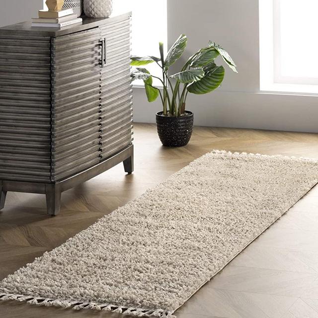 nuLOOM Neva Modern Tasseled Shag Runner Rug, 2' 6" x 6', Beige