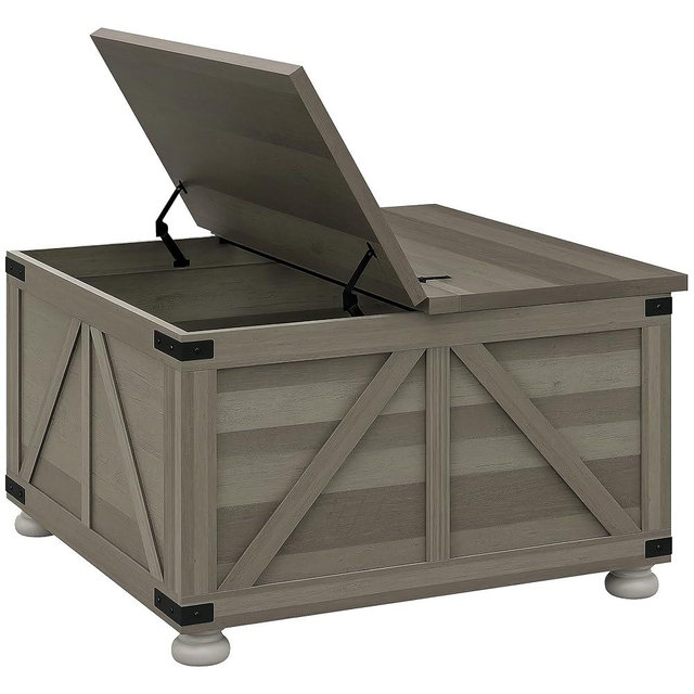 HOMCOM Farmhouse Coffee Table, 31.5" Square Coffee Table with Storage, Living Room Center Table with Hinged Flip Lift Top and Hidden Space, Distressed Gray