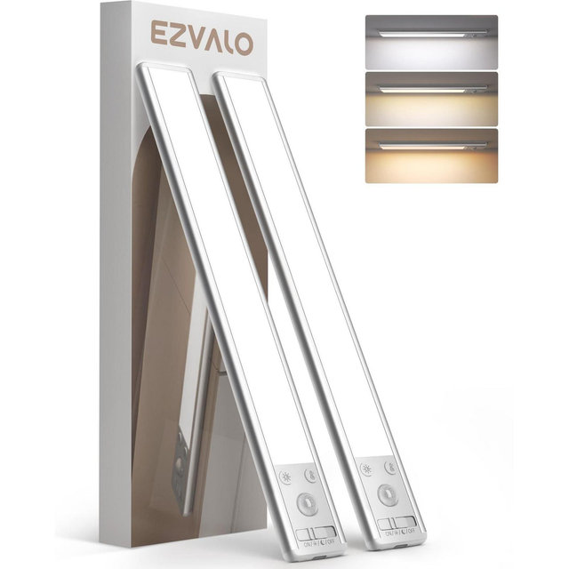 EZVALO 9.84in Under Cabinet Light w/Dimmable LED, Motion Sensor - 2 Pack,Silver