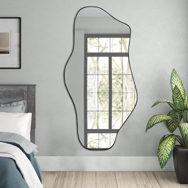 DAOYIJIAJU Irregular Mirror, Asymmetrical Mirror, Modern Decorative Mirror, Large Irregular Body Shape Mirror, Black Frame Mirror for Living Room Bathroom Bedroom Entryway Fireplace, 47.2"x21"