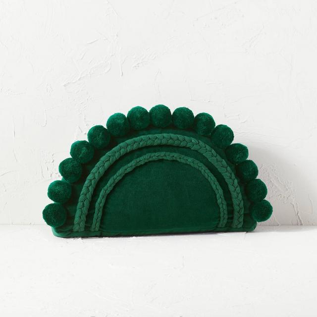 Braided Velvet Half Circle Throw Pillow with Poms Teal - Opalhouse™ designed with Jungalow™