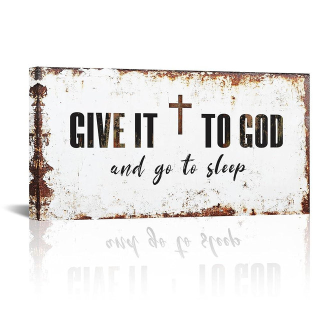 Vefacaiyo Give It to God and Go to Sleep Wall Decor Christian Religious Inspirational Quotes Canvas Wall Art Framed Artwork for Home Living Room Bedroom 40x16 Inch