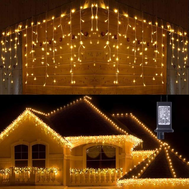 Toodour LED Icicle Lights, 360 LED 29.5ft 8 Modes Window Curtain Fairy Lights with 60 drops, Led Christmas Lights, Icicle Fairy Twinkle Lights for Holiday, Party, Wedding Decorations (Warm White)