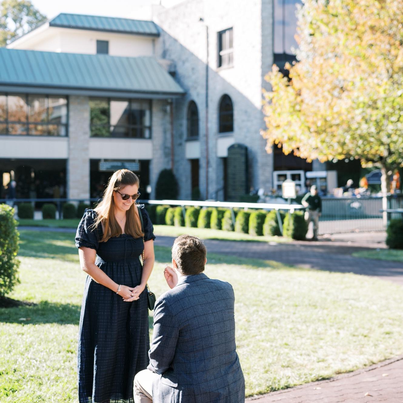 Engagement at Keeneland in Lexington. John's dad, aunt, and uncle were there too. This location was also special because Kelly's grandparents use to visit Keeneland frequently too. October 17, 2025