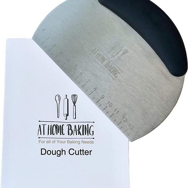 AtHomeBaking Dough Scrapper - Stainless Steel Dough Cutter - Includes Measuring Guide in inches