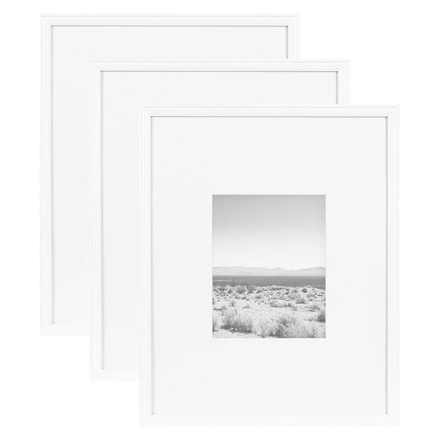 Kate and Laurel Adlynn Coastal Rectangle Picture Frame Set of 3, 16 x 20 matted to 8 x 10, White, Modern Three-Piece Photo Frame Set for Gallery Wall Decor in Living Room Wall Display