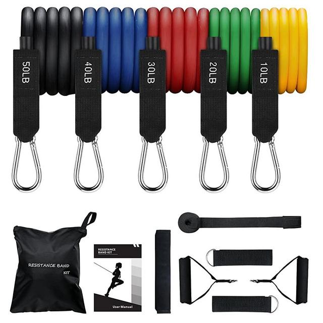Mpow Resistance Bands Set, Resistance Bands with Handles (150LBS), 5 Stackable Exercise Bands with Door Anchor, Ankle Straps, Guide Book, Heavy Resistance Tube Bands, Portable Tube Band