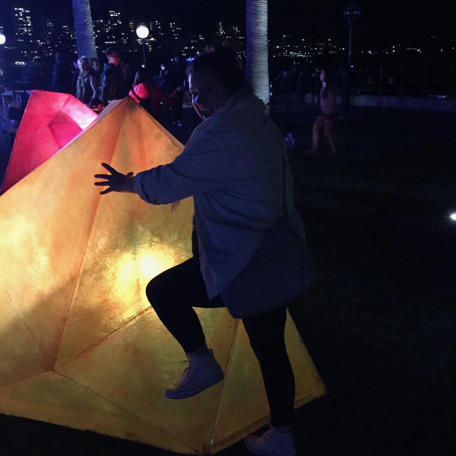Meg climbs the Aggro Crag at Vivid Sydney.
Sydney, Australia.
May, 2016