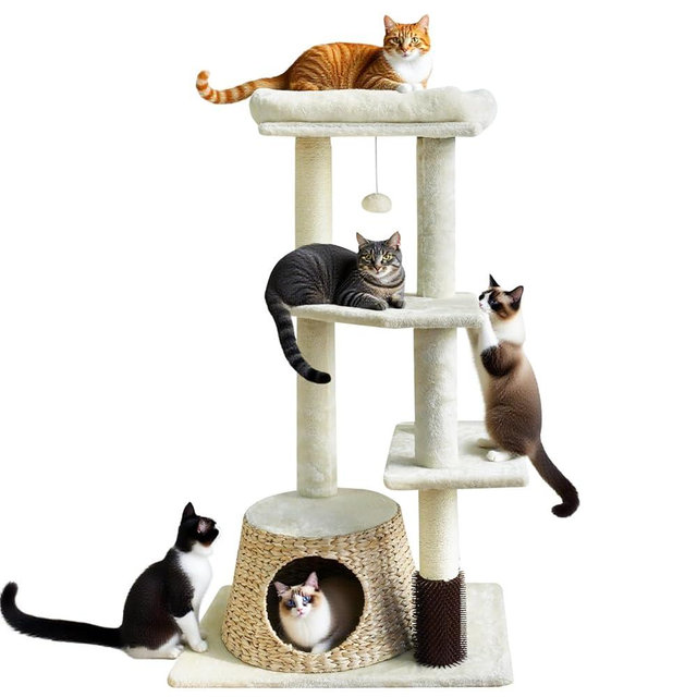 Magnetic Magic Organ Cat Scratcher Toy, Multi-Level Condo & Scratching Posts - Sisal Poles, Grooming Brush, Plush Perch & Dangling Toy, Stylish Cat Furniture for Indoor Cats