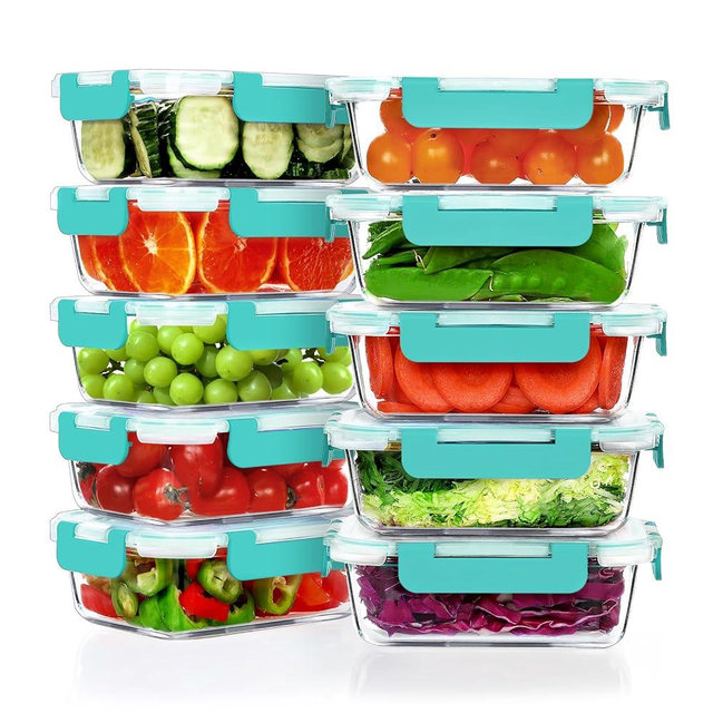 VERONES 10 Pack 22 OZ Glass Meal Prep Containers, Airtight Glass Lunch Containers Set, Glass Food Storage Containers with Lids,BPA-Free, for Microwave, Oven, Freezer & Dishwasher Friendly,Green