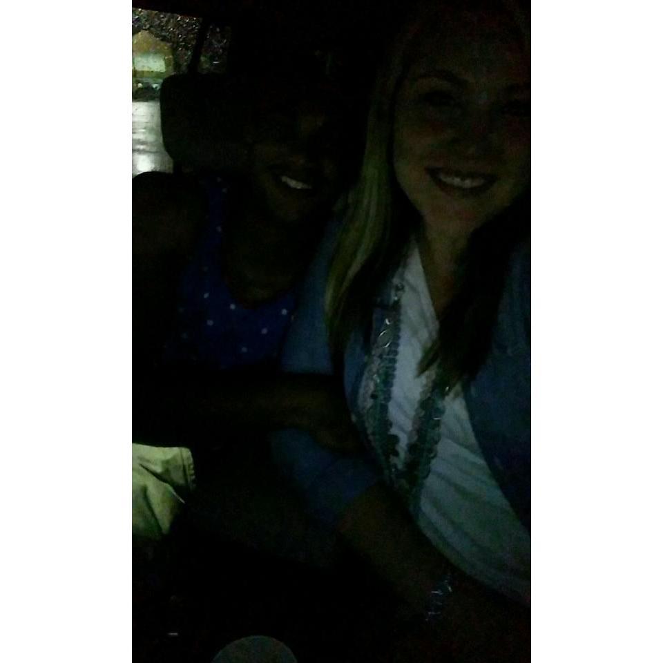 Our very first (AND BLURRY) picture together! First date in Richlands, after eating at The Bearded Moose (RIP).