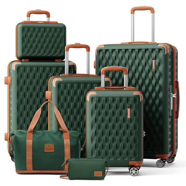 Melalenia Luggage Sets 7 Piece Suitcase Set, Hard Shell Carry on Luggage Travel Suitcases with Spinner Wheels and TSA Lock, Lightweight Luggage Set for Women, Green Brown