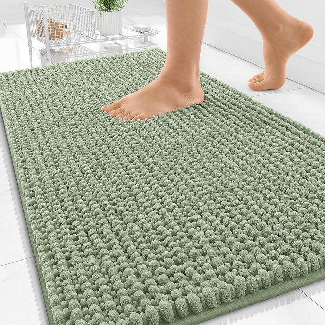 OLANLY Thick Bathroom Rugs 30x20, Extra Soft Absorbent Chenille Bath Rugs, Rubber Backing, Machine Wash Dry, Bath Mats for Bathroom Floor, Tub and Shower, Home Decor Accessories, Sage Green