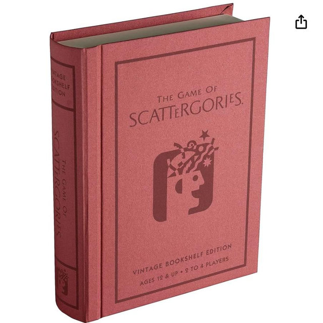 WS Game Company Scattergories Vintage Bookshelf Edition Linen Fabric-Wrapped Book Case with Integrated Storage & 1988 Retro Graphics - Classic Board Game for Family Night, 2-4 Players, Ages 12+