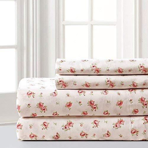 Amrapur Overseas - Amrapur Microfiber Sheet Set | Luxuriously Soft 100% Microfiber Rose Printed Bed Sheet Set with Deep Pocket Fitted Sheet, Flat Sheet and 2 Pillowcases , 4 Piece Set,  King