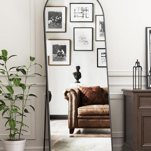 Antok Floor Mirror, 66"x23" Full Length Mirror with Stand, Arched Wall Mirror, Glassless Mirror Full Length, Floor Mirror Freestanding, Wall Mounted Mirror for Bedroom Living Room, 66"x23"(Black)