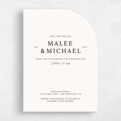 Beige Half arch Wedding Invitation - Keanu Portrait