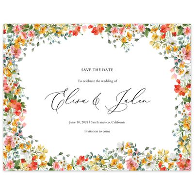 White Bordered Wedding Digital Save the Date - Pourpier Landscape