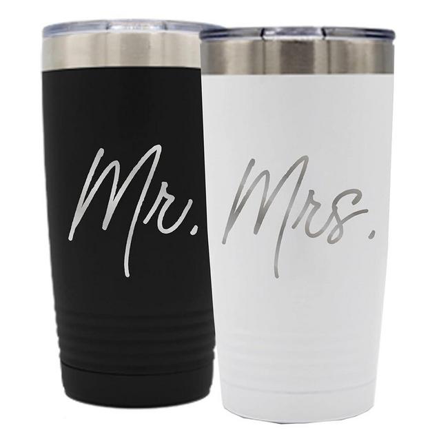 My Personal Memories Mr and Mrs Set of 2 Stainless Steel Powder Coated Double Wall Vacuum Insulated Travel Tumbler (Black Mr White Mrs 20 oz Set of 2)