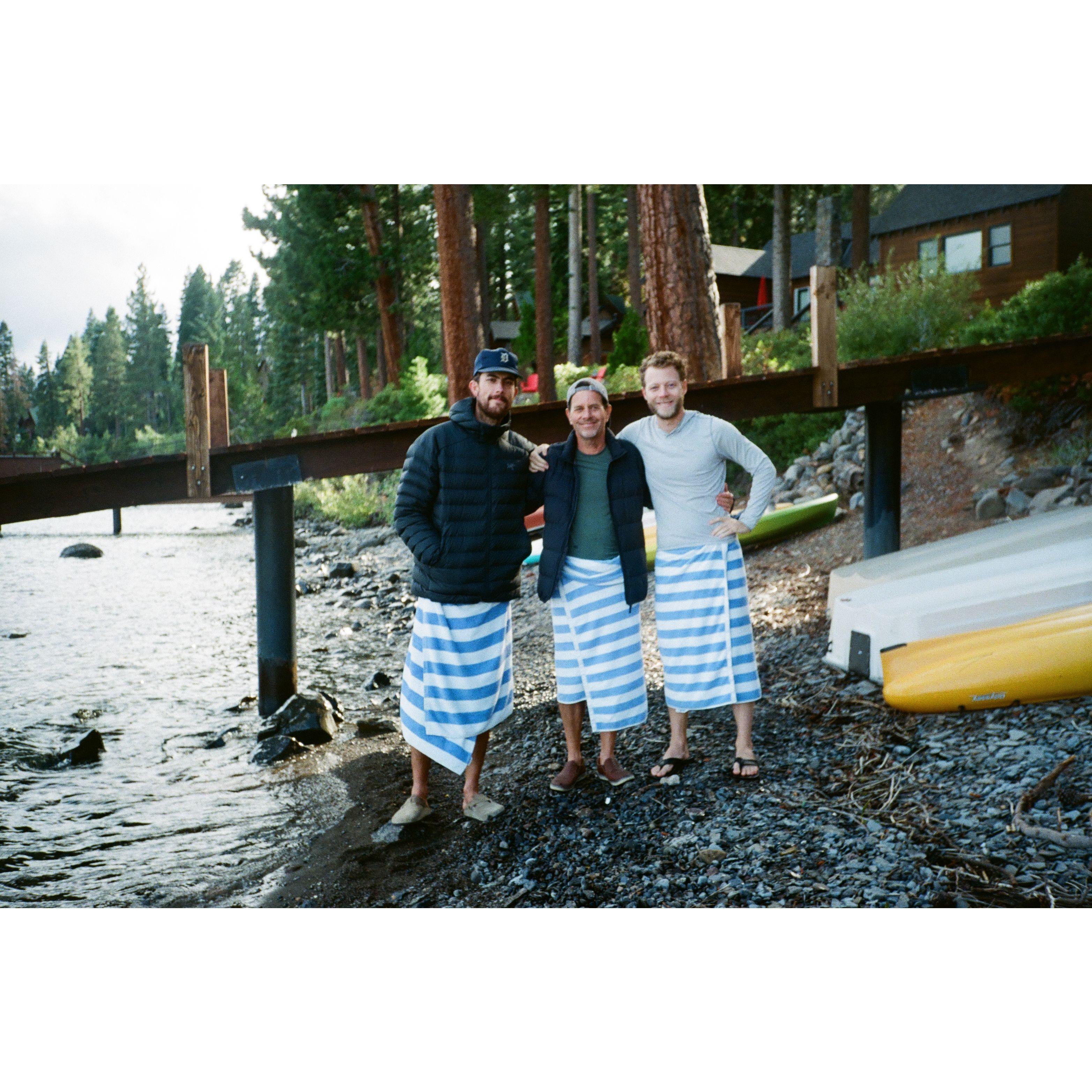 Pete, Chris, and Colton on a family trip to Tahoe. Although this was summer, it was incredibly cold water and those towels represent bravery.