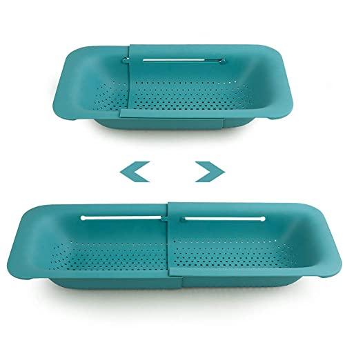 Collapsible Colander Kitchen Extendable Strainer Fruits Vegetables Noodle Pasta Food Drain Basket Space-Saver Portable Drainer Over Sink (Green)