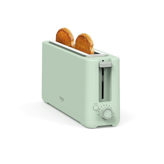Martha Stewart 2 Slice Long Slot Toaster, Extra Wide for Sourdough & Bagels, 10 Setting Shade Control, Removable Crumb Tray, Self-Centering Design, Defrost/Reheat, Cancel, Slim Space-Saving, Honeydew