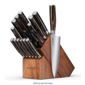 Yatoshi 15 Piece Knife Block Set - Pro Kitchen Knife Set Ultra Sharp High Carbon Stainless Steel with Ergonomic Handle, New