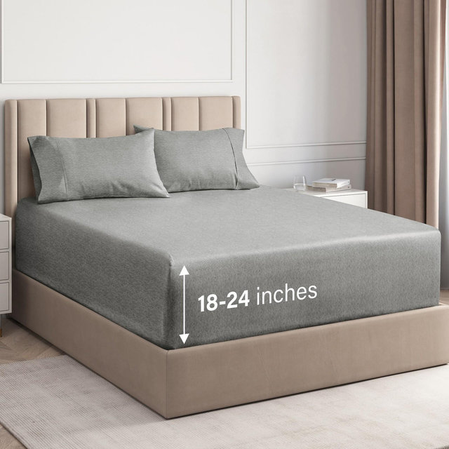 CGK Linens 4 Piece Extra Deep Pocket Microfiber Sheet Set in Heathered Grey, Size King