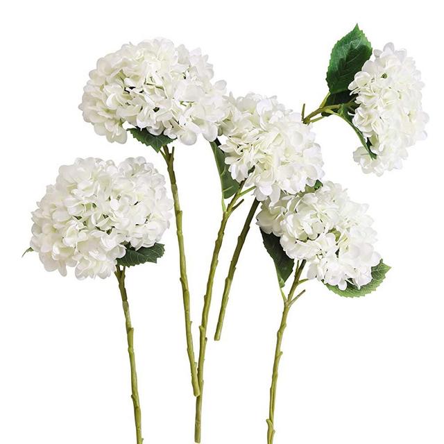 PARTY JOY 5PCS Artificial Hydrangea Silk Flowers Bouquet Faux Hydrangea Stems for Wedding Centerpieces Home Decor (White, 5)