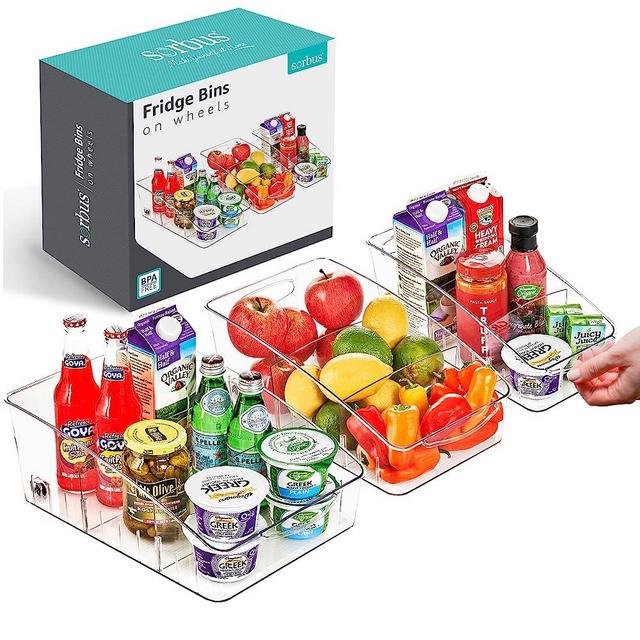 Sorbus Fridge Organizer on Wheels - Roll Out Fridge Organizers and Storage Clear Design with Dividers & Handles for Kitchen Organization and Storage - Refrigerator Organizer Bins & Pantry Storage Bins