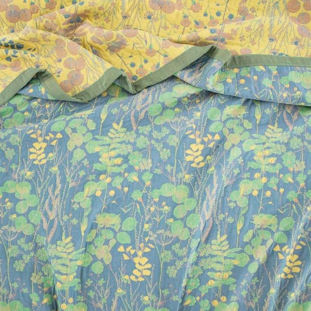 100% Cotton Muslin Botanical Blanket Jacquard Floral Plants Pattern Quilt, Soft Bed Cover Lightweight Breathable Gauzy Reversible Bedspread Coverlet Bedding Twin(59"x94"), No Pillow Sham