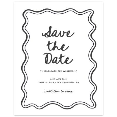 Dark Charcoal, White Wedding Digital Save the Date - Brielle Portrait