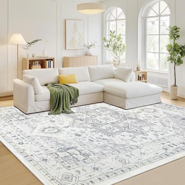 Srugn Area Rug 8x10 Washable Area Rugs for Living Room,Bedroom, Dining Room- Ultra Soft Non-Shedding Faux Wool Retro Rugs,Large Vintage Carpets with Non Slip Rubber Backing for Farmhouse Home Office
