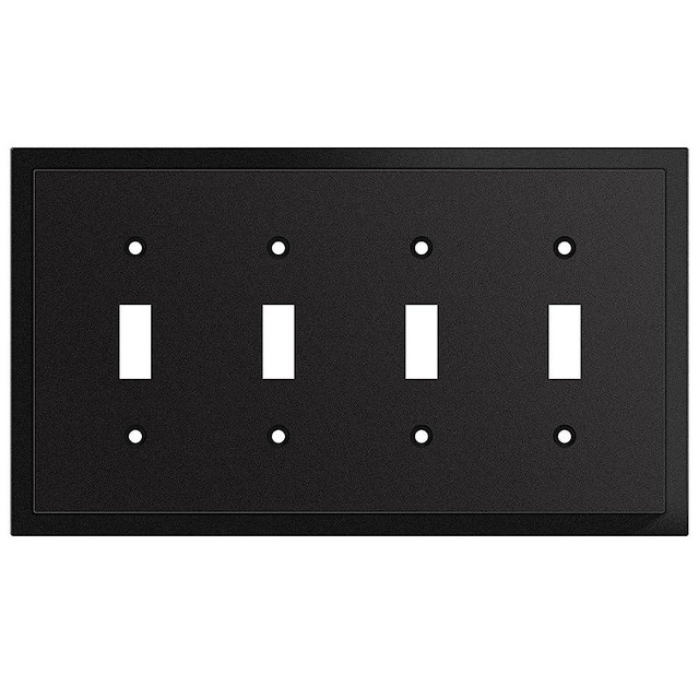 Modern Edge Decorative Wall Plate Switch Plate Outlet Cover, Durable Solid Zinc Alloy (Quad Toggle, Matte Black)