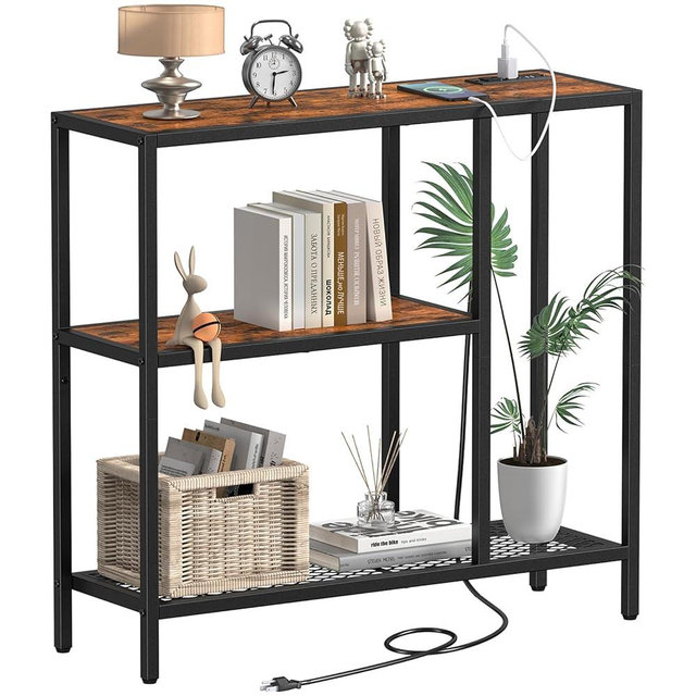 Snughome Console Table with Power Outlets, Entryway Table with Storage, 31.5" L x 9.8" W x 29.5" H Narrow Sofa Table with 3 Tier Shelves, Couch Table with USB Ports, for Hallway Living Room, Entrance