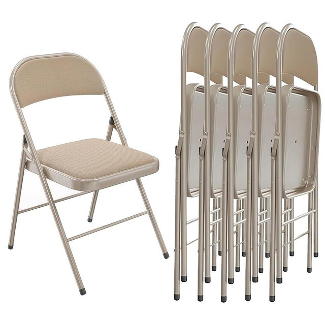 Fenbeli Folding Chairs with Cushion 6 Pack - Kahki Fabric Padded Folding Chair with Steel Frame for Events Office Wedding Party, 330 Pound Capacity (Kahki, Fabric, Set of 6)
