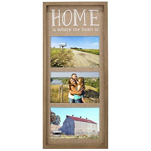Malden International Designs Burlap Wall Sentiments Silkscreened "Home is Where the Heart is" Picture Frame, 3 Option, 3-4x6, Tan
