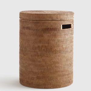 Handwoven Rattan Hamper with Lid in Honey