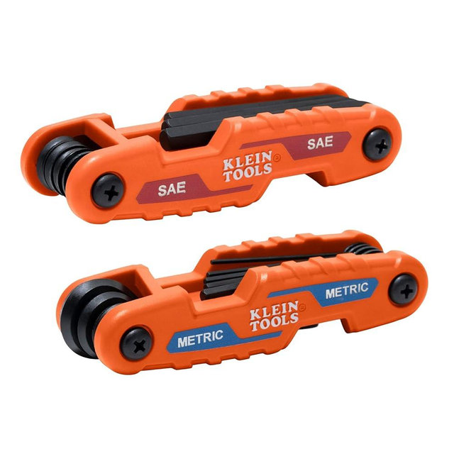KLEIN TOOLS 70542 Folding Hex Key Set, Metric and SAE, 17-Key Portable, High-Leverage Blades, 2-Pack