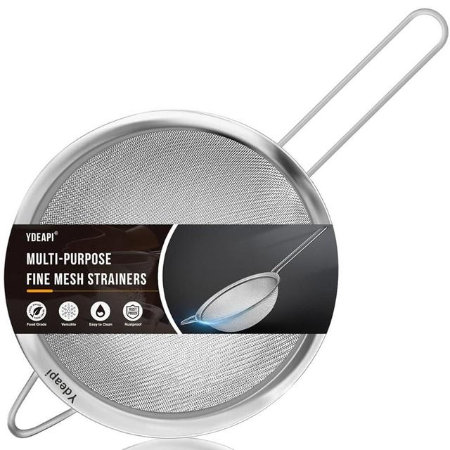 Ydeapi 9" Large Fine Mesh Strainer with Handle, Metal Food Strainers for Kitchen, Sieve Fine Mesh Stainless Steel for Rice, Quinoa, Pasta, Noodles