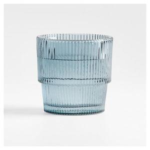 Atwell 11-Oz. Blue Stackable Ribbed Double Old-Fashioned Glass + Reviews | Crate & Barrel