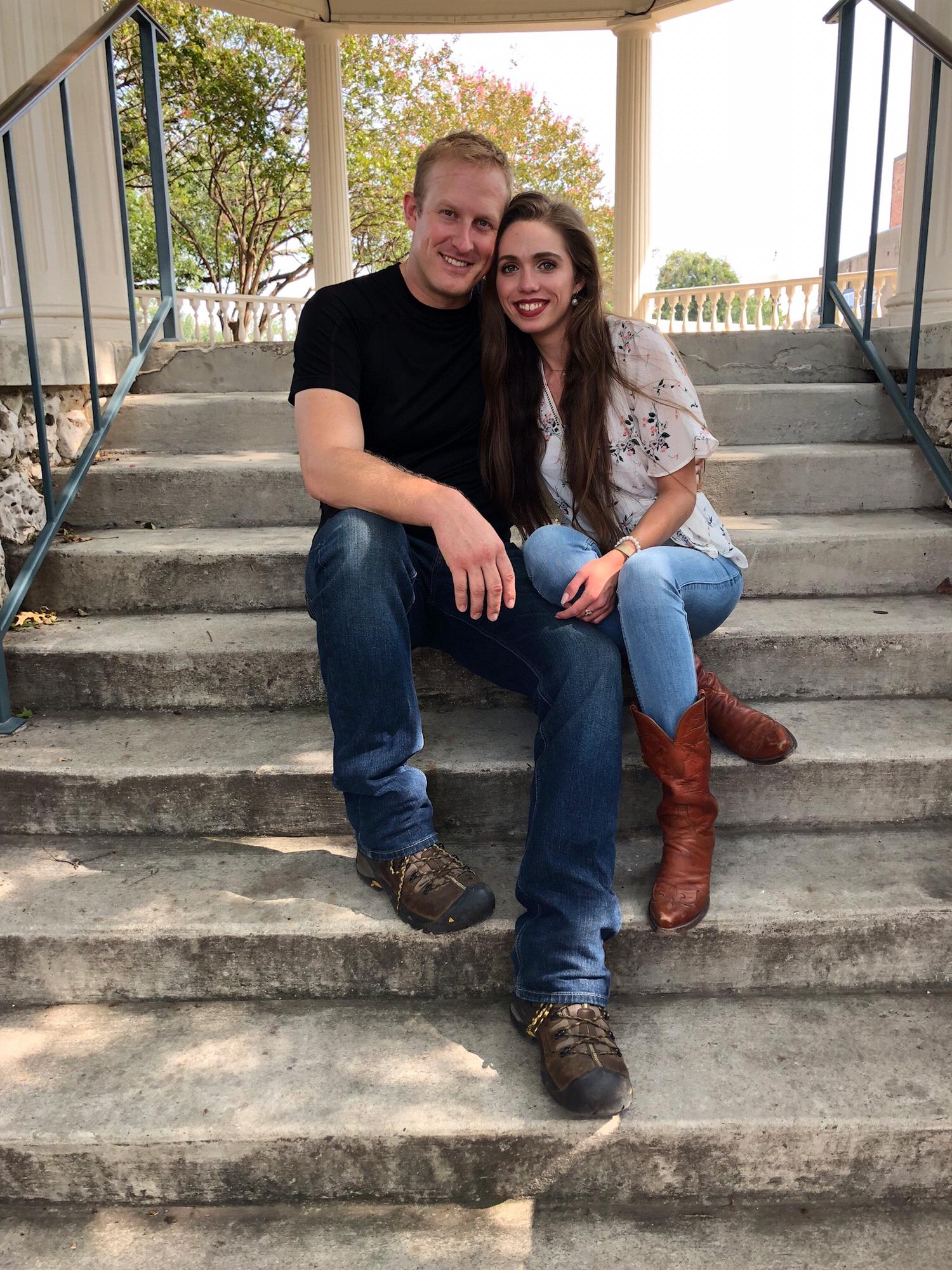 One of Regina's favorite photos, on the steps of the gazebo in the center of New Braunfels, Texas.